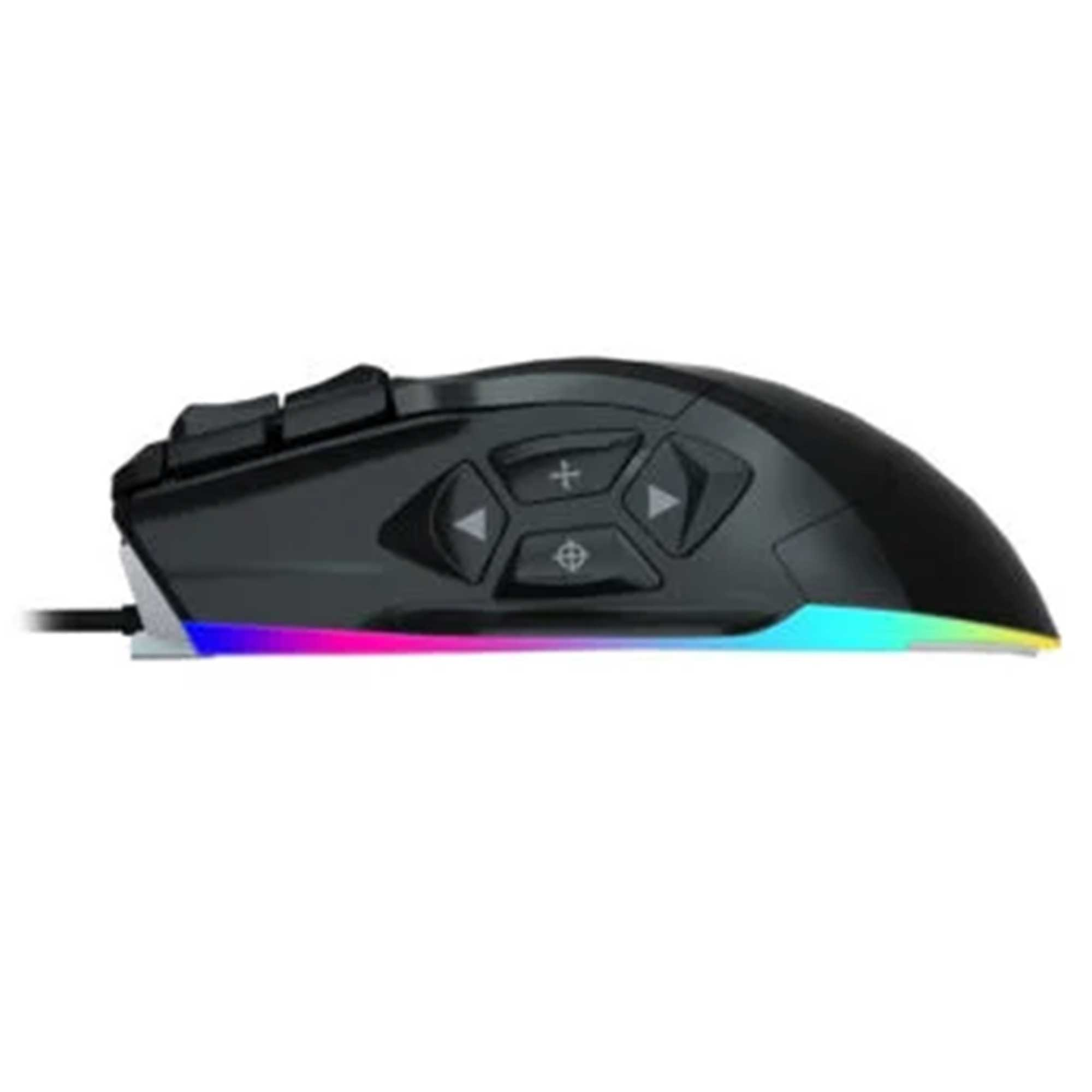 RGB aydınlatmalı ve ek düğmeli siyah oyuncu faresi.
