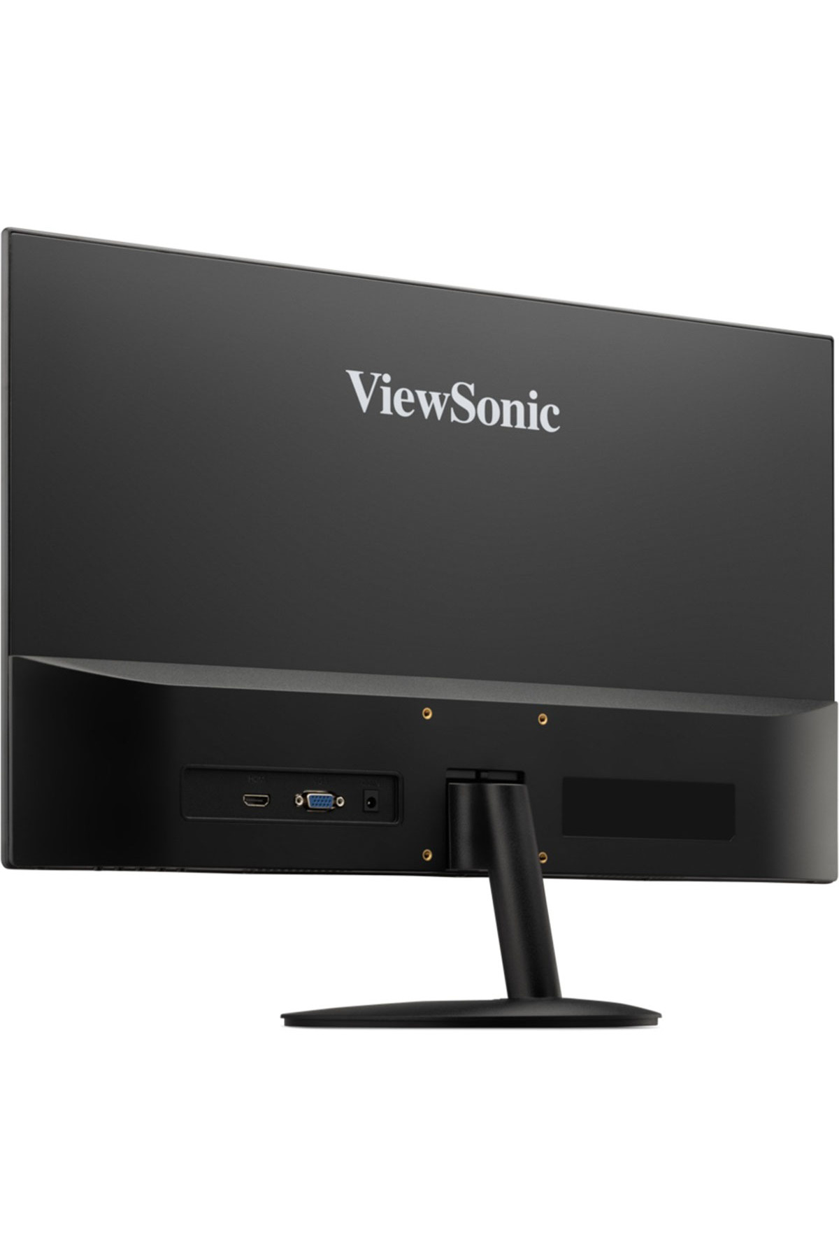Vista posteriore di un monitor ViewSonic nero con porte e supporto.