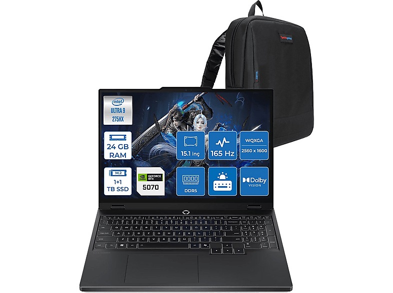 LENOVO Legion 5i 15IAX10 RTX5070 165Hz 83F00024TRF04 Intel Core Ultra 9 275HX 24 GB RAM 1 TB SSD 15,1 inç FreeDOS Laptop+Çanta Siyah