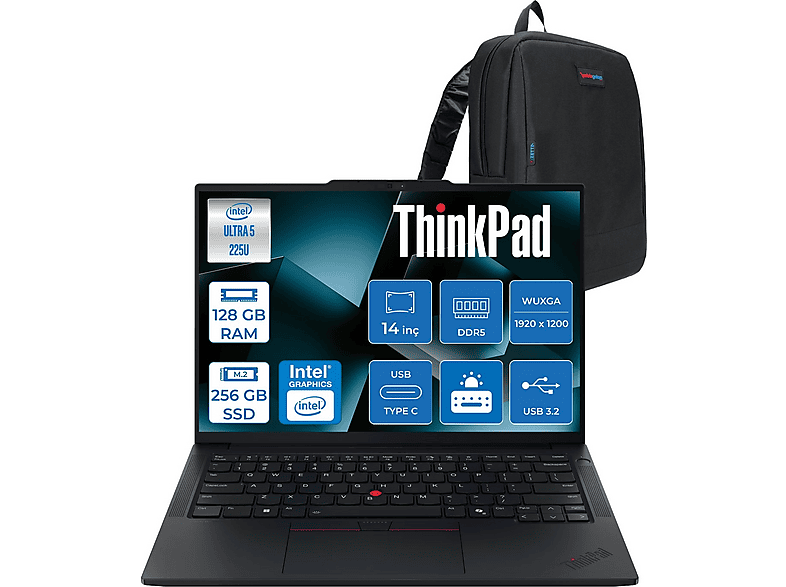 LENOVO ThinkPad E14 G7 DDR5 WUXGA IPS 21SX007DTXF41 Intel Core Ultra 5 225U 128 GB RAM 256 GB SSD 14 inç FreeDOS Laptop+Çanta Siyah