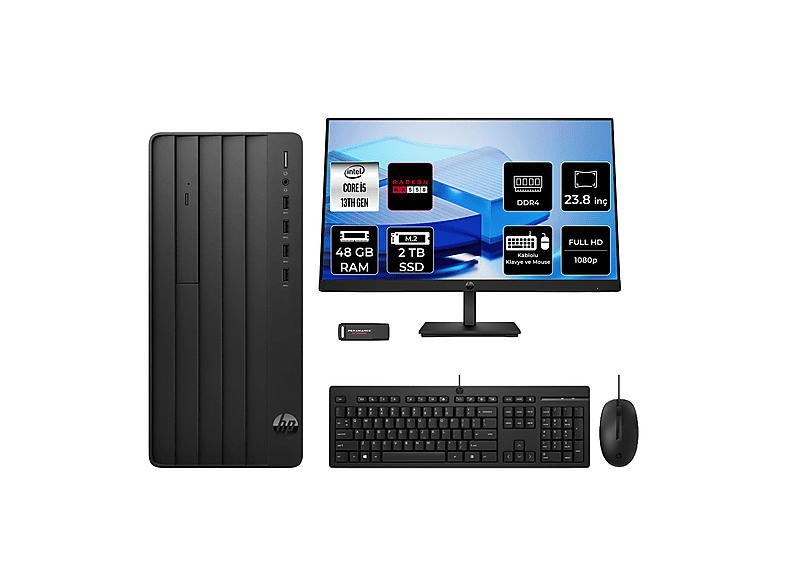 HP Pro Tower 290 G9 RX550/4GB 23.8" B6JD6ESPN599 PER4 Bellek Intel Core i5-13400 48 GB RAM 2 TB SSD FreeDOS Masaüstü Bilgisayar