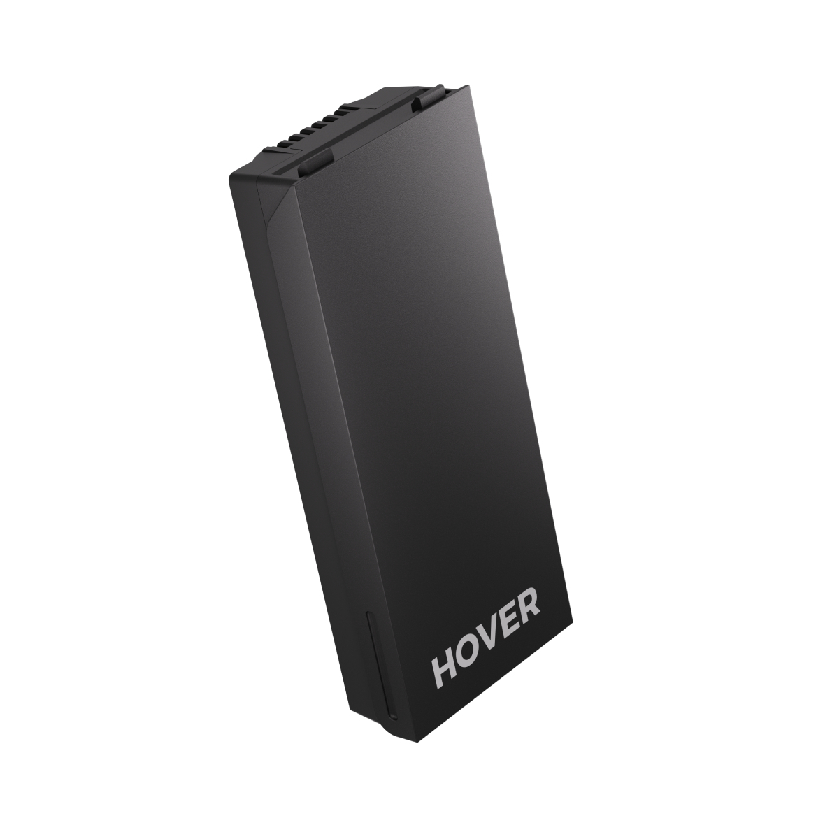 Una batteria nera con la scritta HOVER su sfondo bianco.