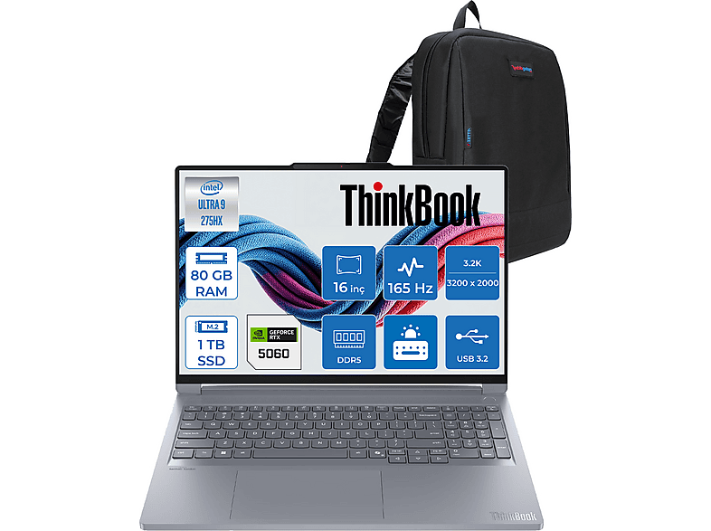 LENOVO ThinkBook 16P G6 LAX RTX5060 8GB 3.2K 21R0001JTXF45 Intel Core Ultra 9 275HX 80 GB RAM 1 TB SSD 16 inç FreeDOS Laptop+Çanta Gri