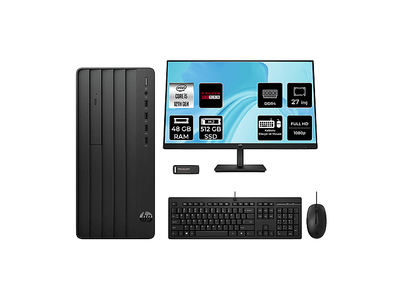HP Pro Tower 290 G9 RX550 4GB 27" B70VDATPN837 PER4 Bellek Intel Core i5-12500 48 GB RAM 512 GB SSD FreeDOS Masaüstü Bilgisayar