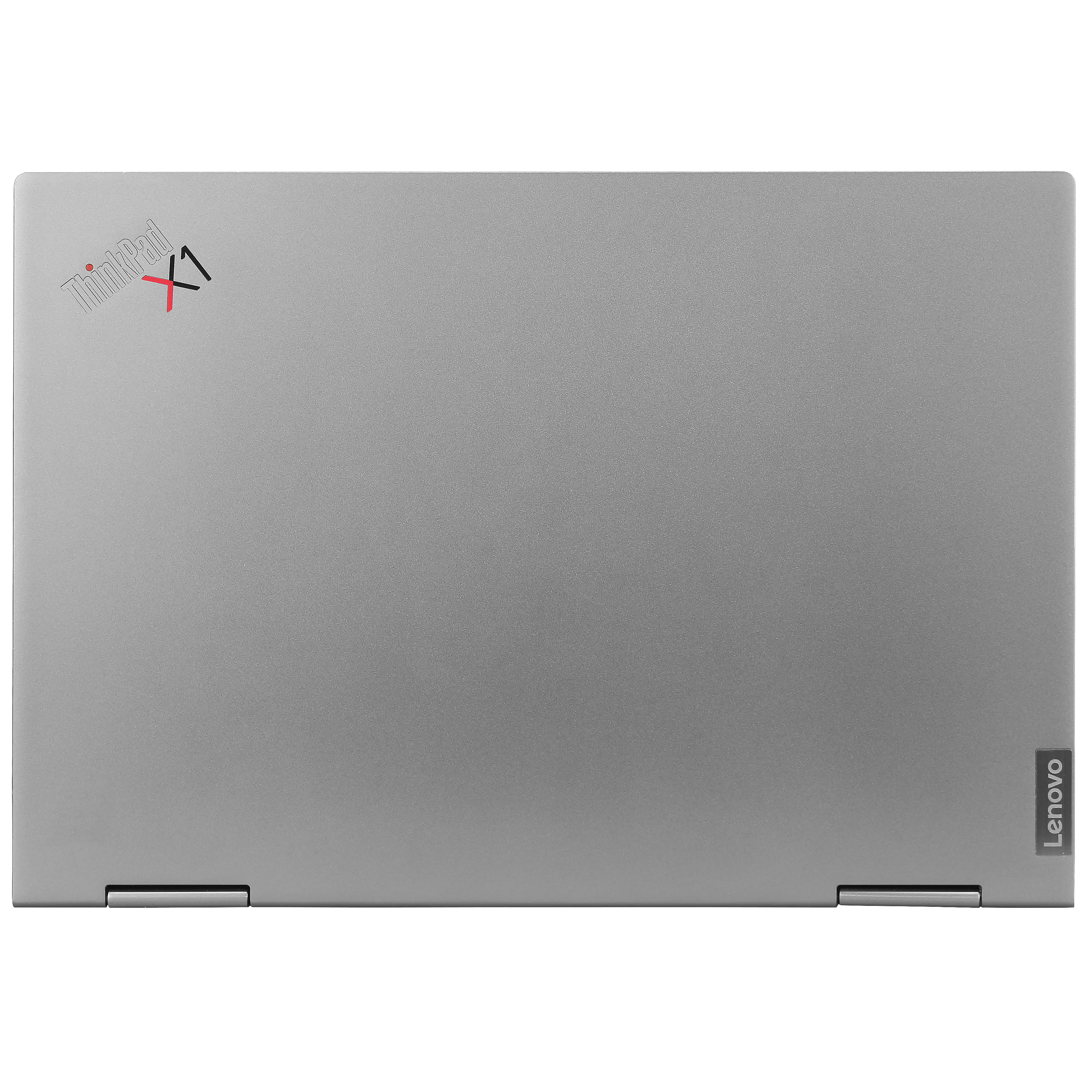 Laptop argentato chiuso con loghi ThinkPad e Lenovo.