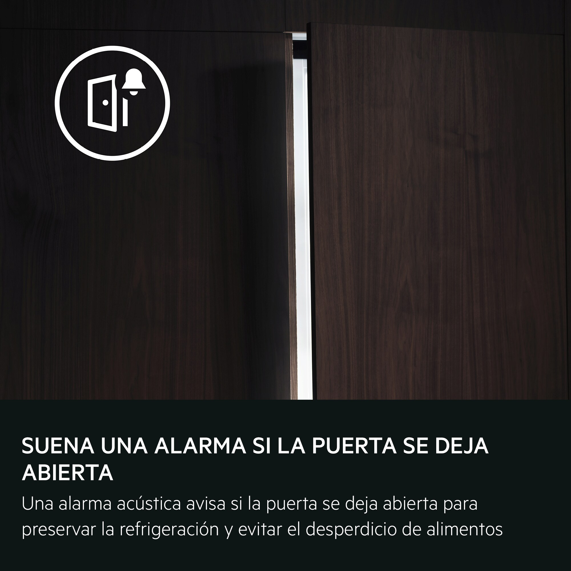 Un icono blanco muestra una puerta abierta y una campana.