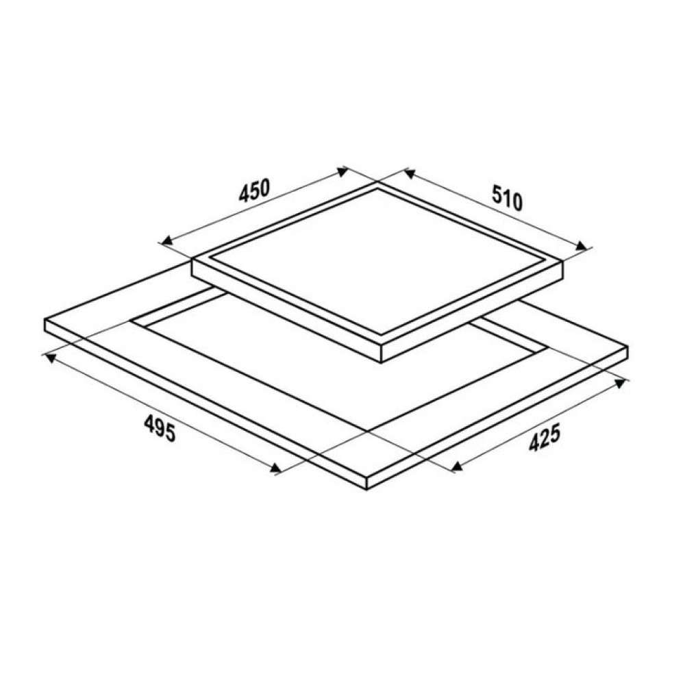 Schematyczny rysunek z wymiarami: 450x510 i 495x425.