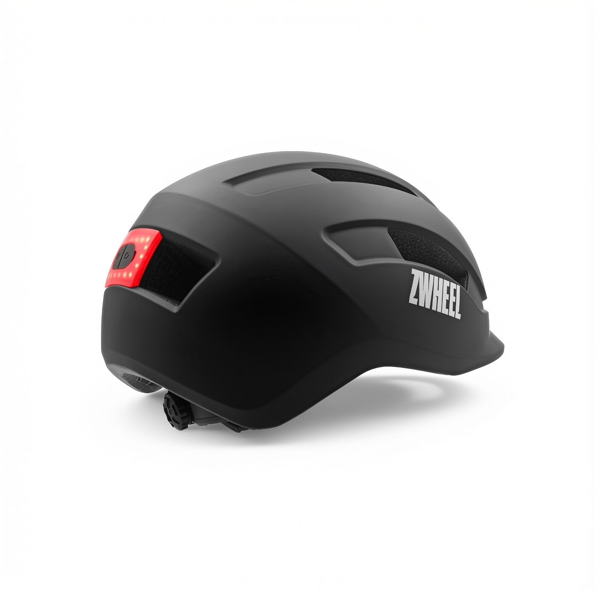 Casco de bicicleta negro con luz trasera roja y logo blanco ZWHEEL.