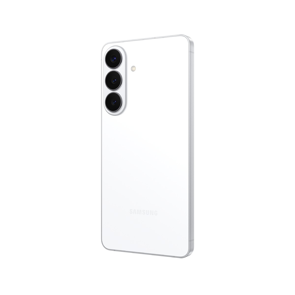 Biały smartfon Samsung z trzema aparatami z tyłu.