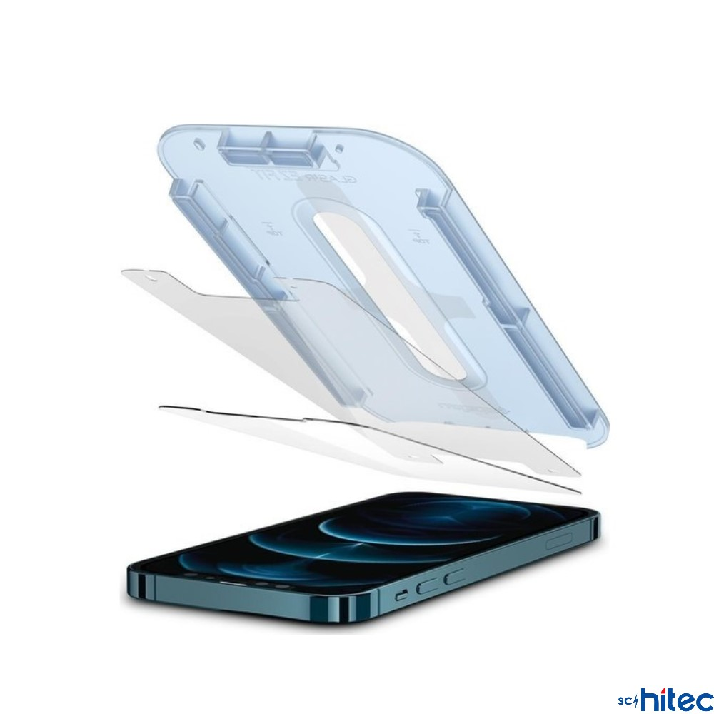Ekran koruyucu ve uygulama aleti bulunan mavi bir akıllı telefon.