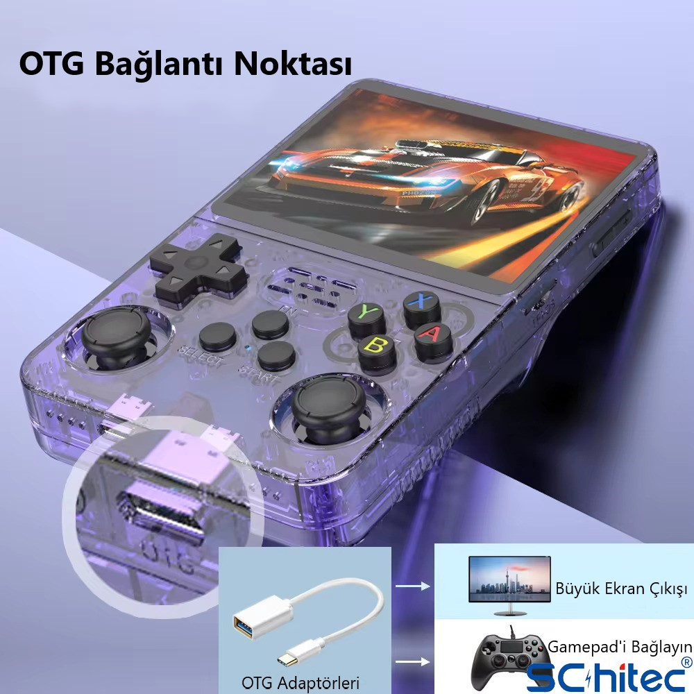 Yarış arabası ekranlı şeffaf oyun kumandası, OTG adaptörü ve büyük ekran çıkışı.