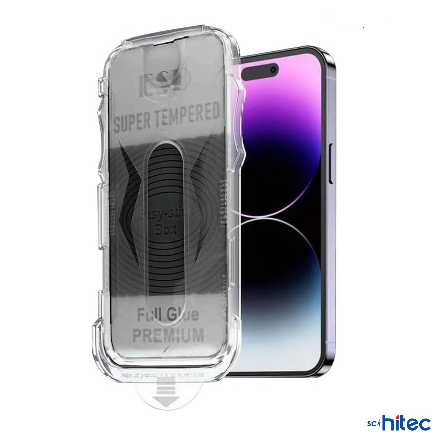 Şeffaf telefon kılıfı mor bir akıllı telefonun yanında.