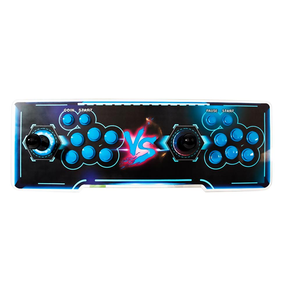 İki joystickli, mavi düğmeli ve VS logolu arcade kontrolcü.