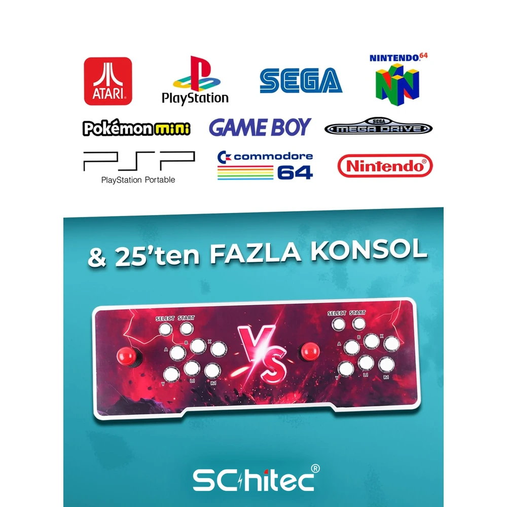 Oyun konsolu logoları ve "VS" logolu bir kontrolcü.