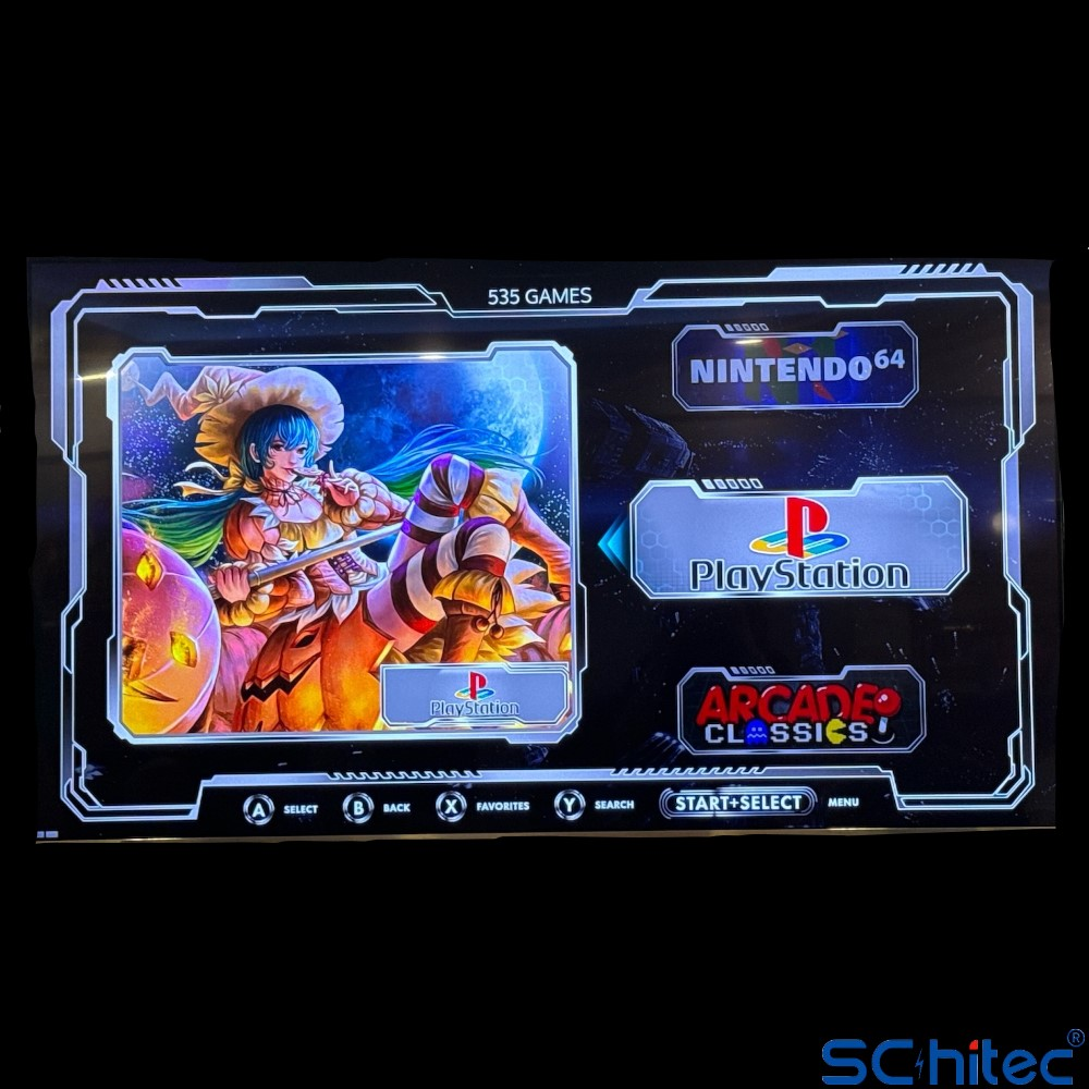 Anime karakterli oyun menüsü, Nintendo 64, PlayStation ve Arcade Classics.