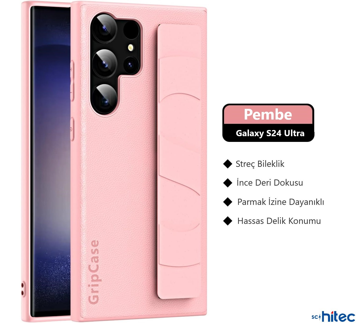 Kart tutuculu pembe Samsung Galaxy S24 Ultra telefon kılıfı.