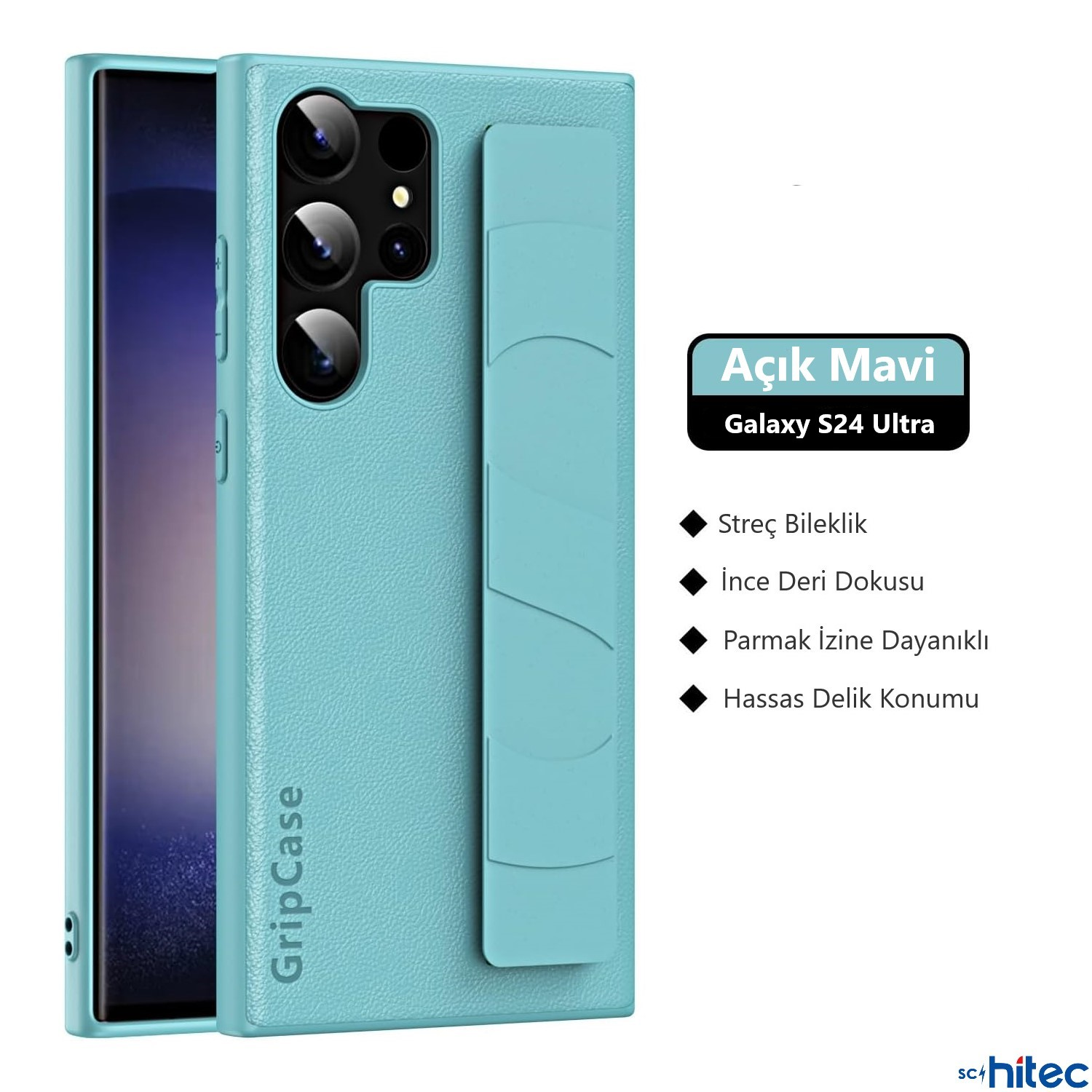 Galaxy S24 Ultra için kamera korumalı açık mavi telefon kılıfı.