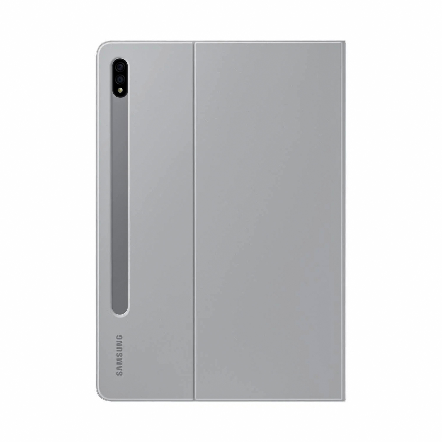 Gümüş renkli Samsung tablet, kamera modülü ve kalem yuvası.