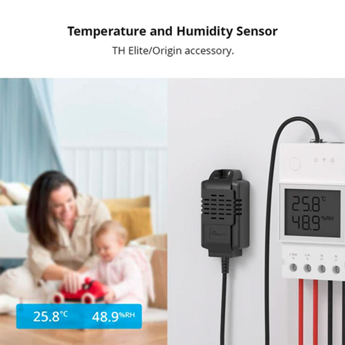 Czujnik temperatury i wilgotności pokazuje 25,8°C i 48,9% wilgotności.