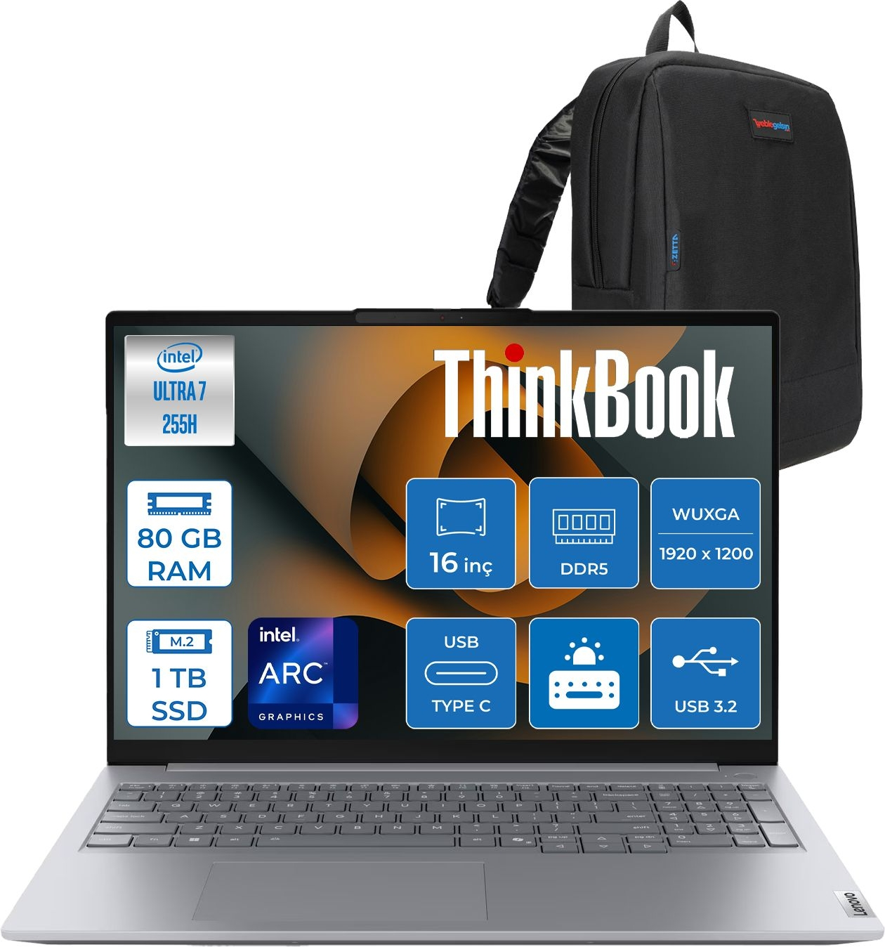 LENOVO Thinkbook 16 G8 WUXGA IPS 21SK007UTXF45 Intel Core i5-255H 80 GB RAM 1 TB SSD 16 inç FreeDOS Laptop Gri