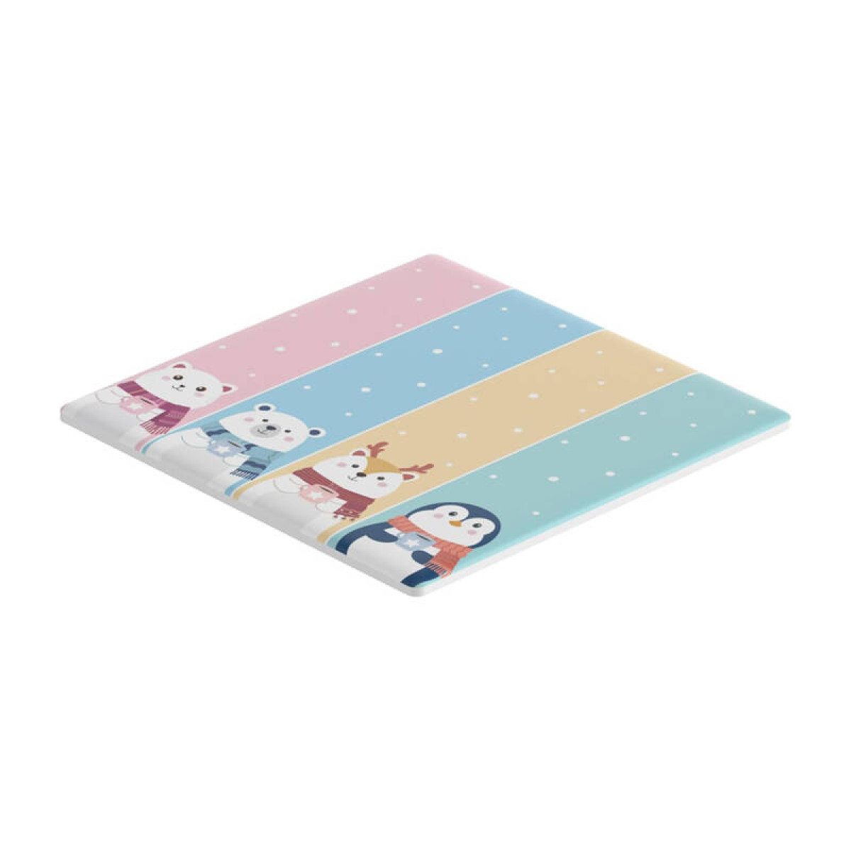 Talerz z uroczymi zwierzątkami z kreskówek: niedźwiedzie polarne, jeleń i pingwin w szalikach.