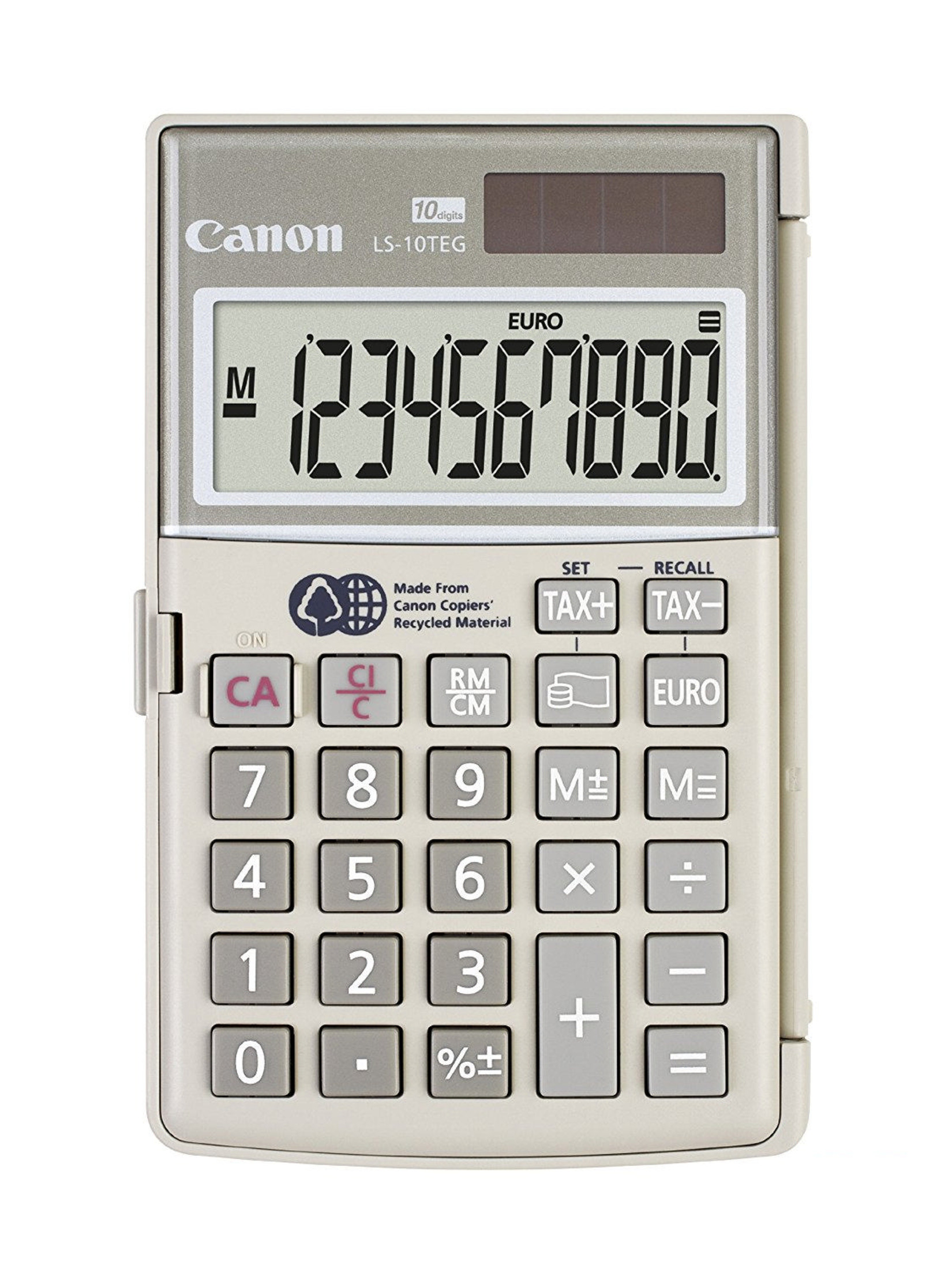 Ein Canon LS-10TEG Taschenrechner mit einer Anzeige von 1234567890.