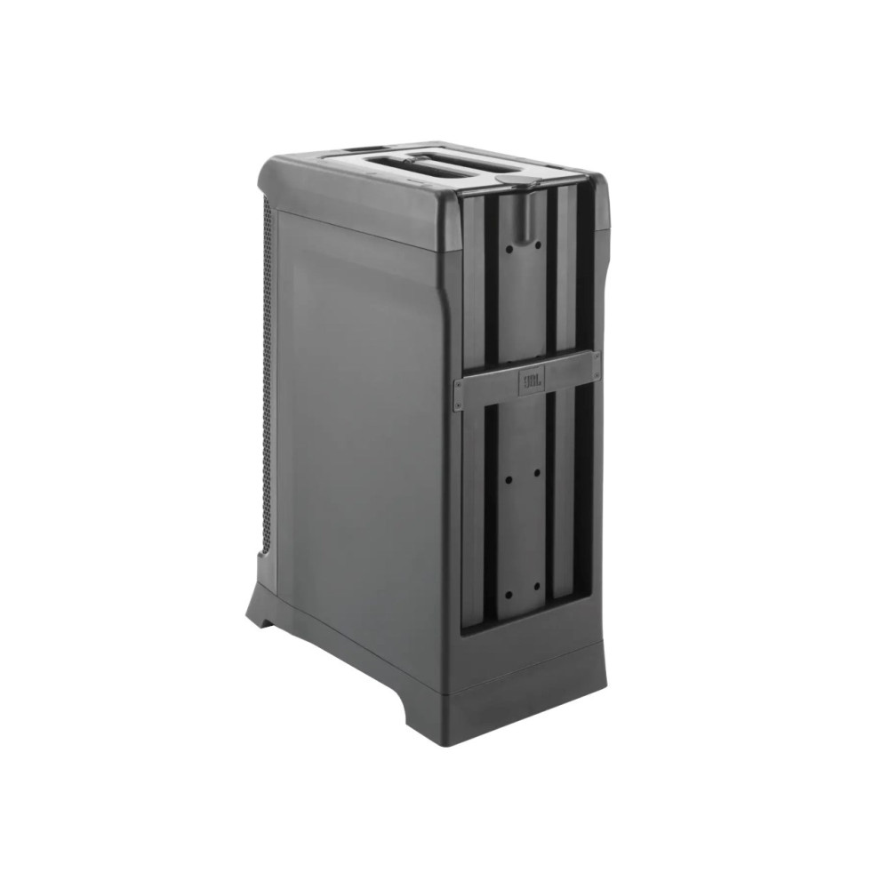 Czarny głośnik z uchwytami na górze i bocznym uchwytem montażowym.