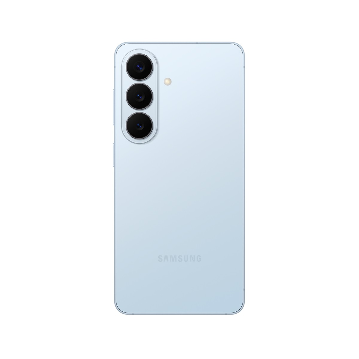 Jasnoniebieski smartfon z trzema aparatami z tyłu.