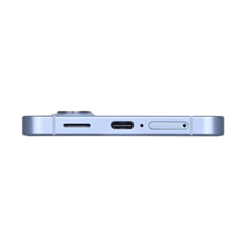 Dół jasnoniebieskiego smartfona z portem USB-C.