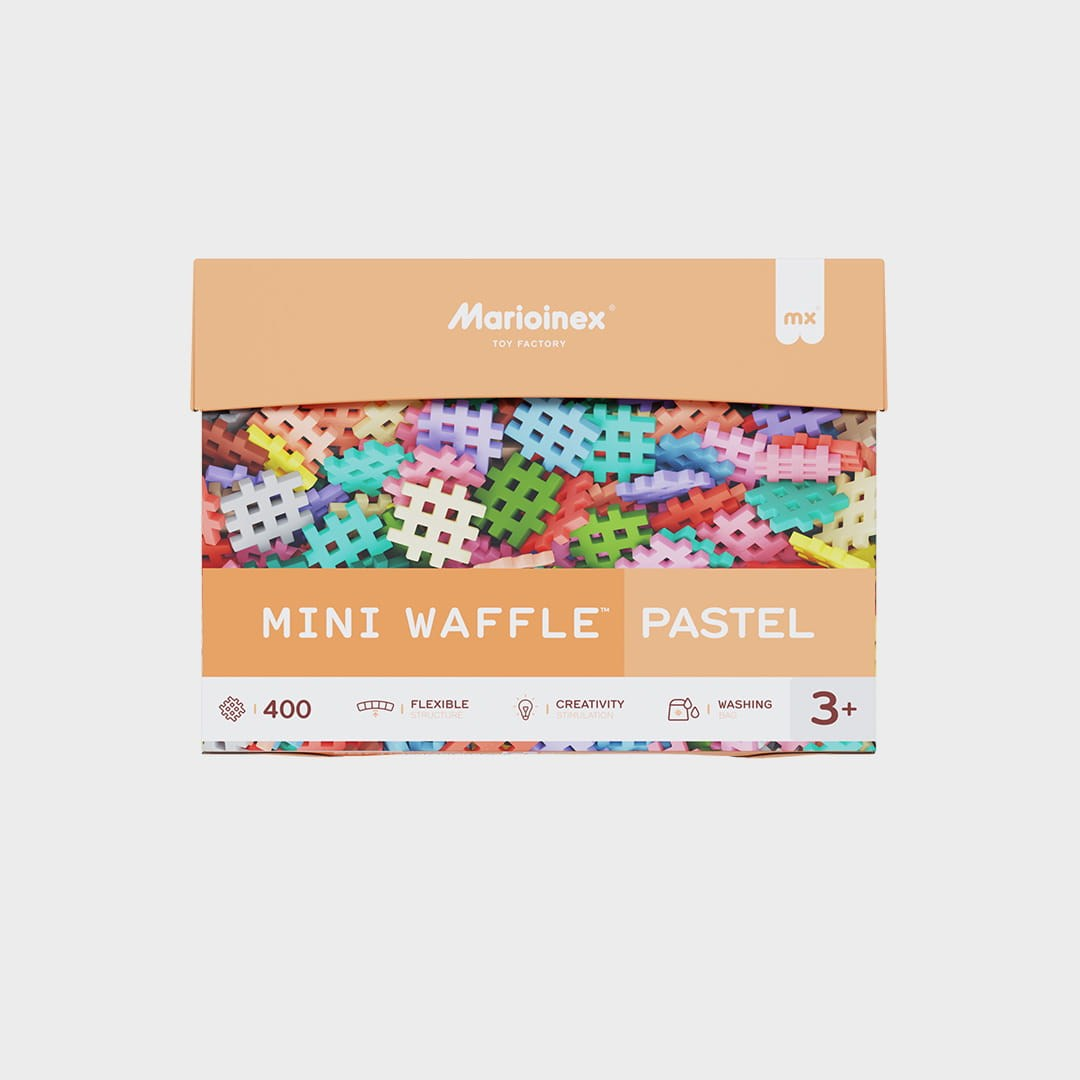 Pudełko klocków Marioinex Mini Waffle w kolorach pastelowych. 400 sztuk.