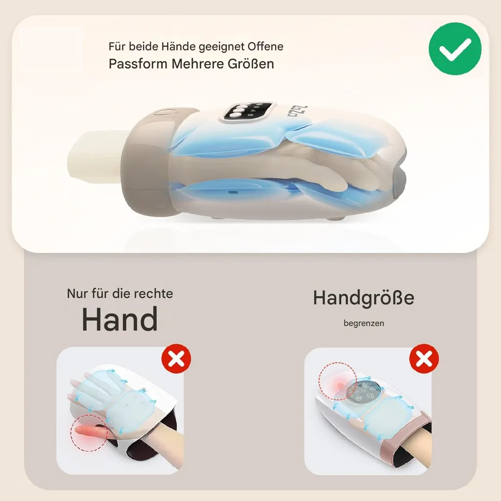Handmassagegerät für beide Hände, Passform für verschiedene Größen.