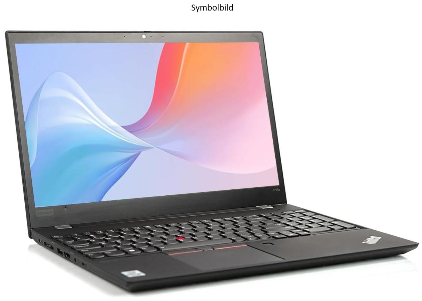 Ein schwarzes Lenovo ThinkPad Laptop mit einem bunten Hintergrundbild auf dem Bildschirm.