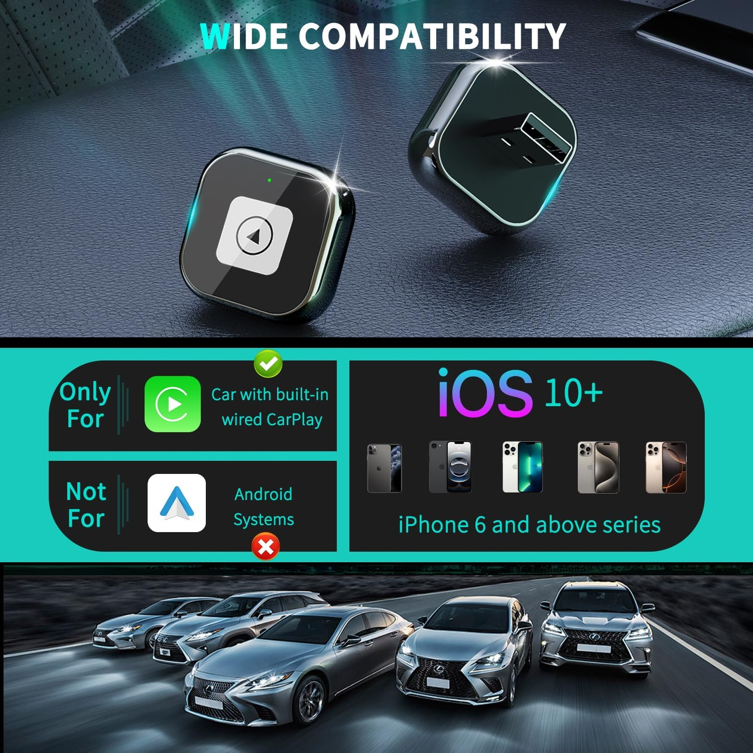 Breite Kompatibilität: CarPlay-Adapter für iPhones ab iOS 10.