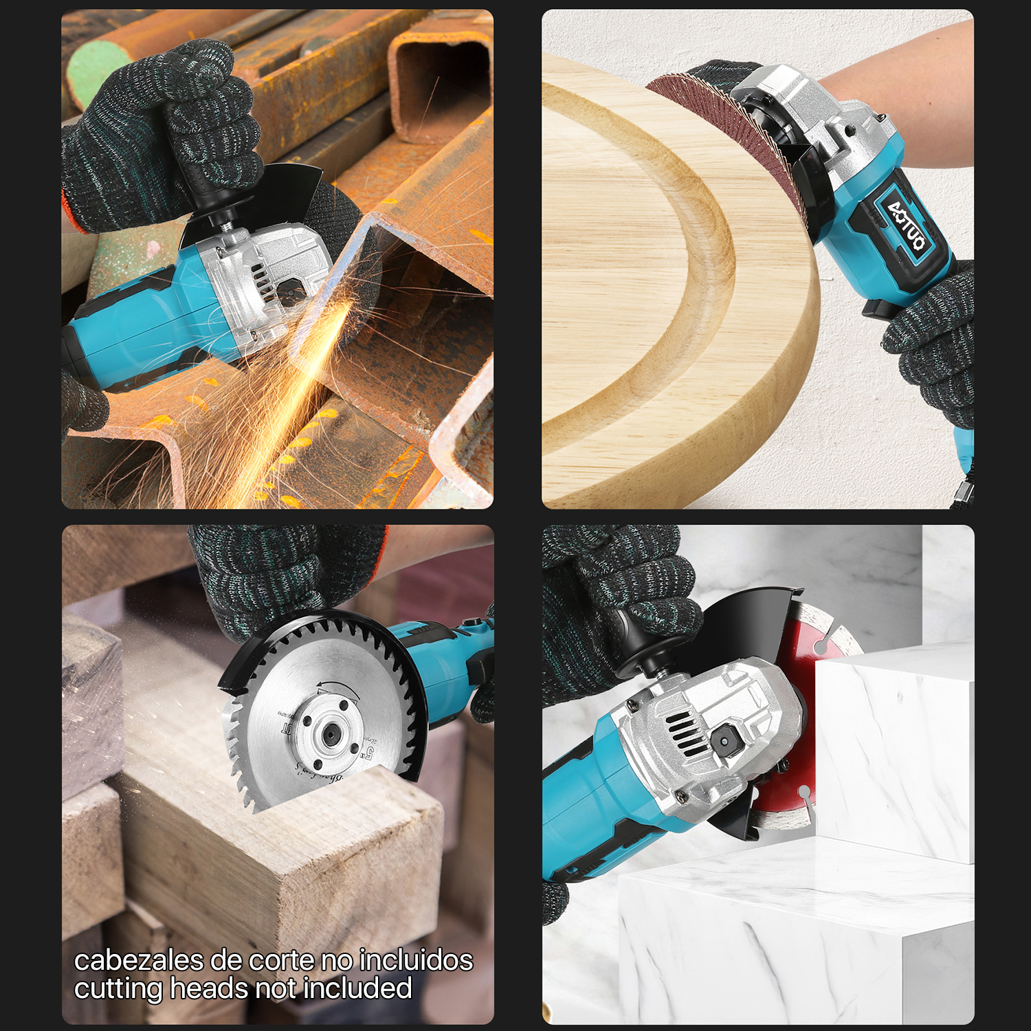Mano lija madera con amoladora angular. Grano de madera visible.
