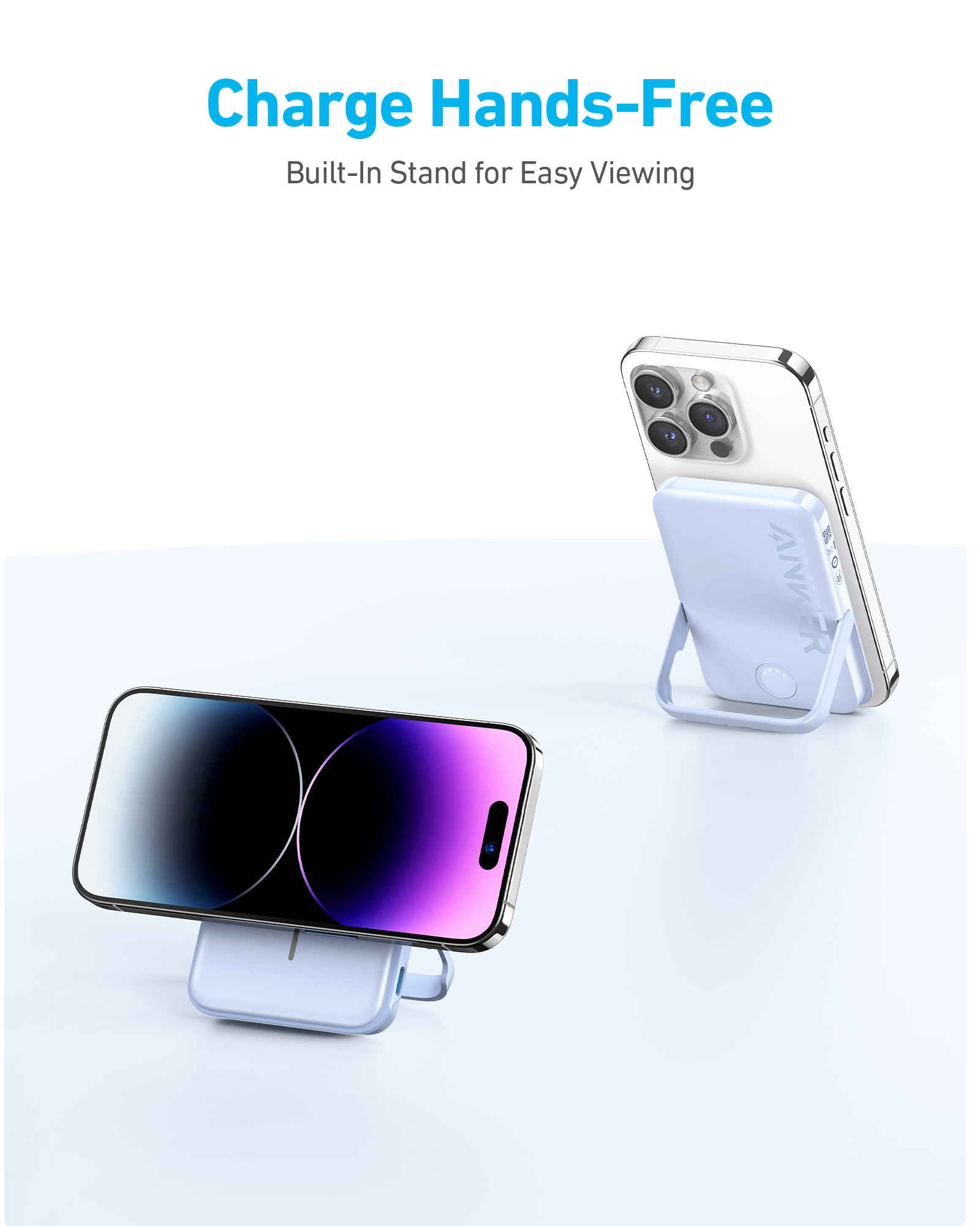 Due iPhone su supporti di ricarica. Uno si carica verticalmente, l'altro giace orizzontalmente.
