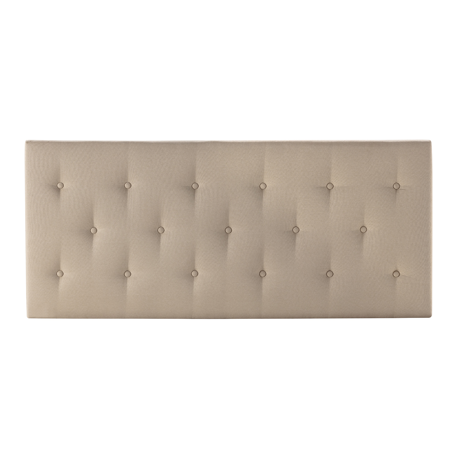 Un cabecero tapizado beige con capitoné.
