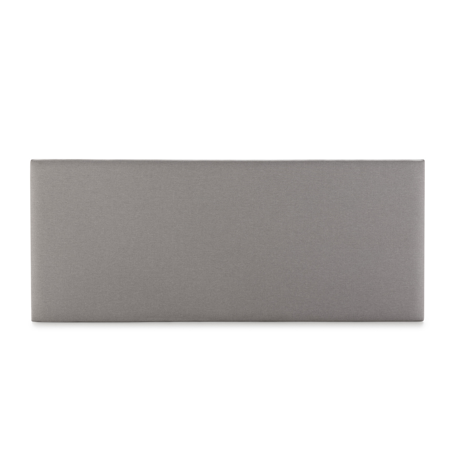 Un cabecero gris tapizado en tela, aislado sobre fondo blanco.