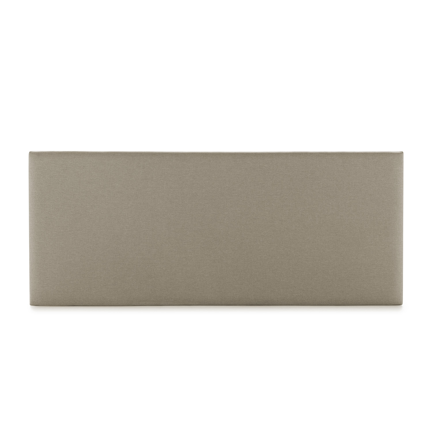 Un cabecero rectangular de tela color topo, aislado sobre fondo blanco.