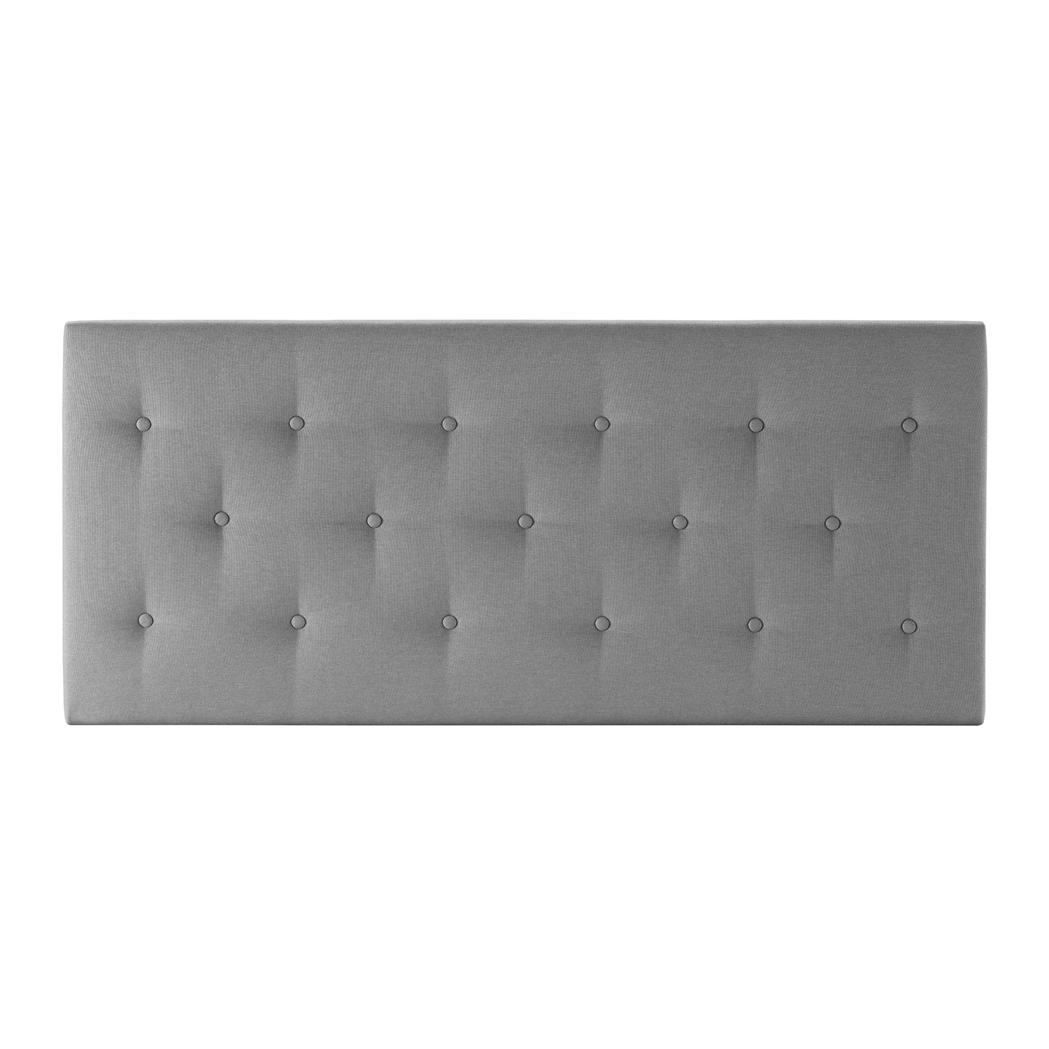 Cabecero rectangular gris con botones, sobre fondo blanco.