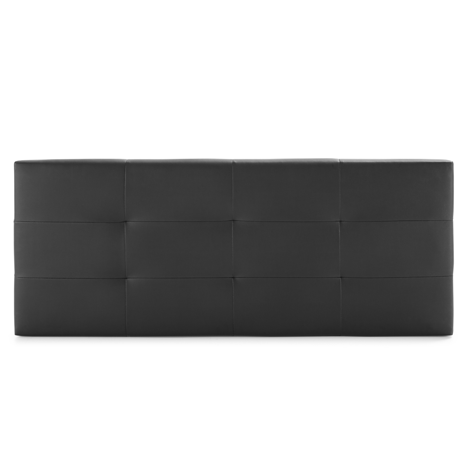 Un cabecero negro acolchado con 12 paneles cuadrados.