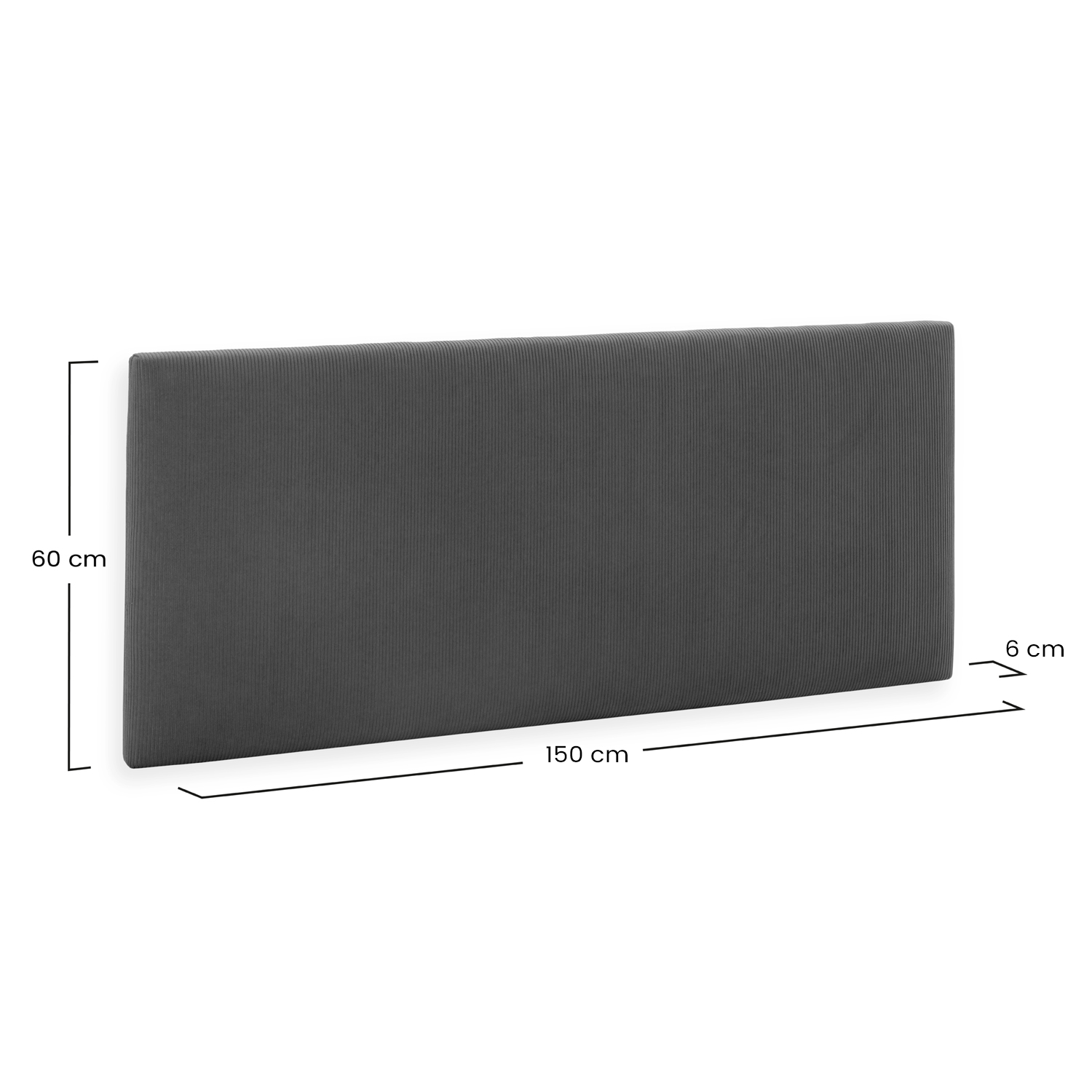 Cabecero gris oscuro, 150 cm de ancho, 60 cm de alto, 6 cm de prof.