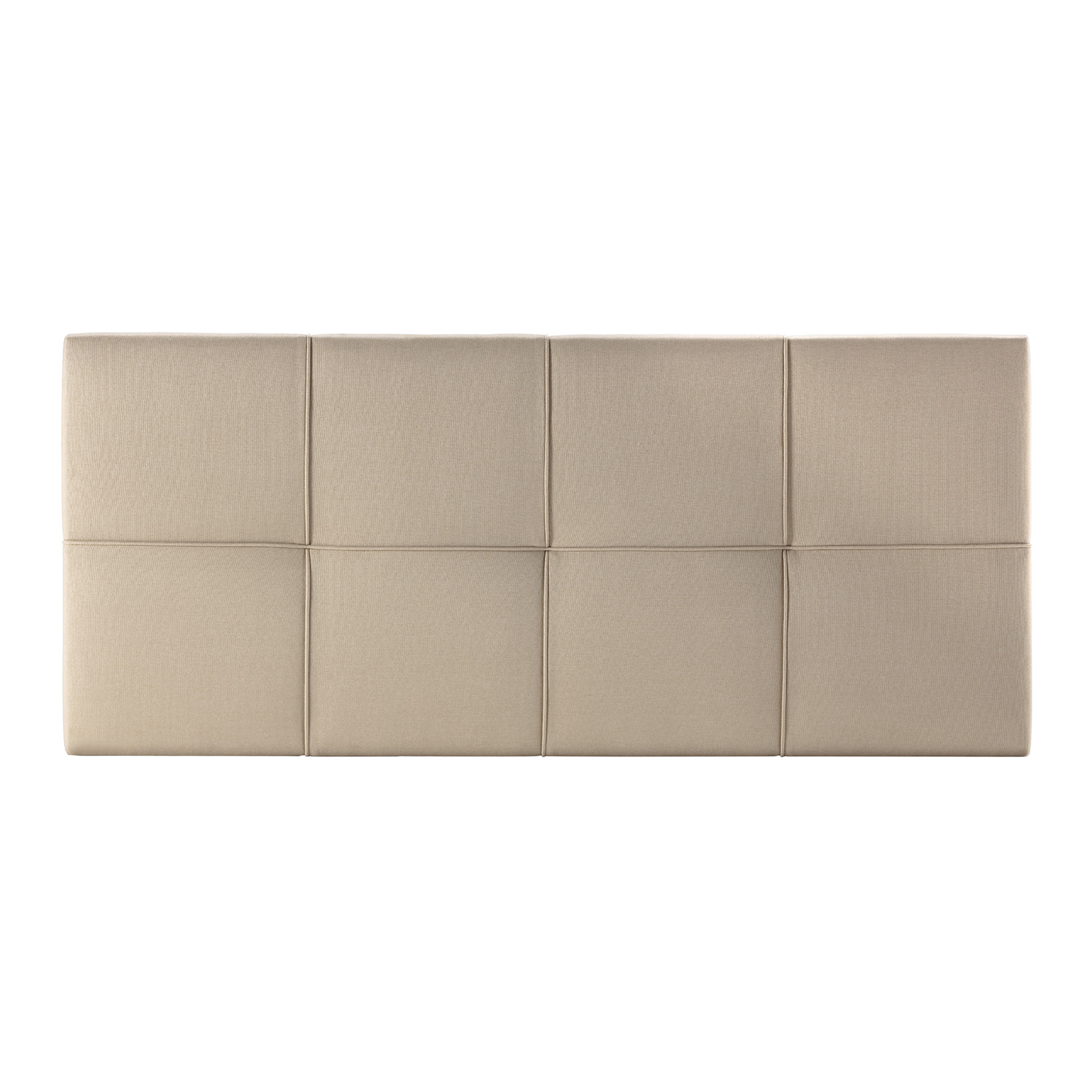 Un cabecero rectangular beige con ocho cuadrados capitoné.