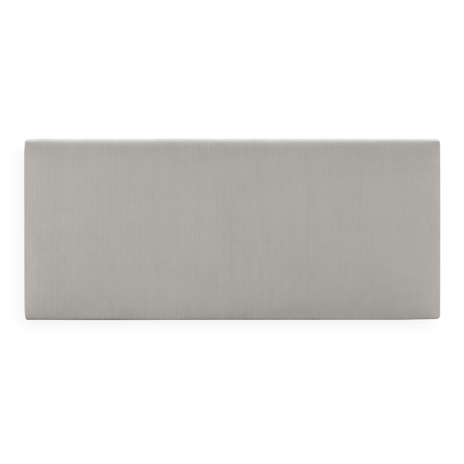 Un cabecero gris claro con textura acanalada vertical, aislado sobre fondo blanco.