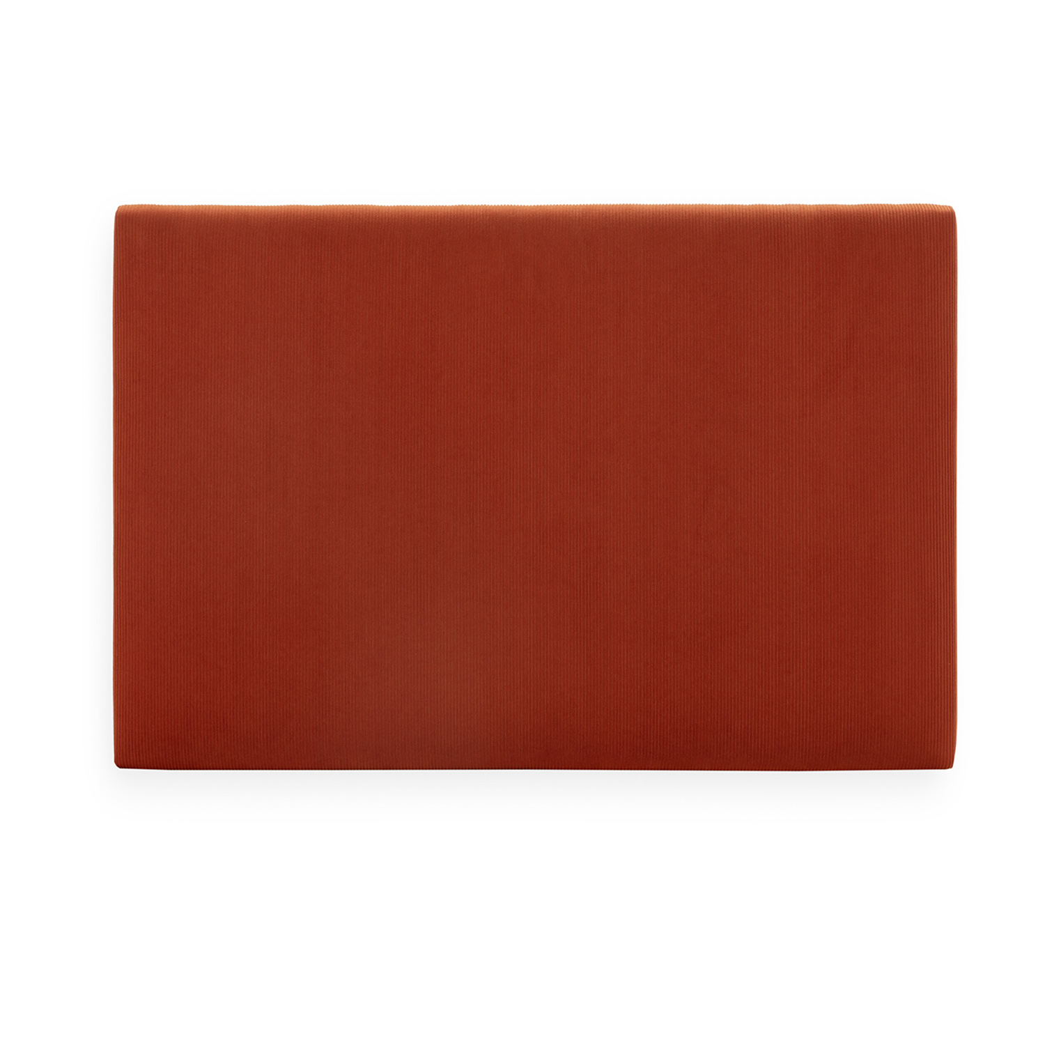 Un cabecero rectangular de color óxido con textura de pana vertical.