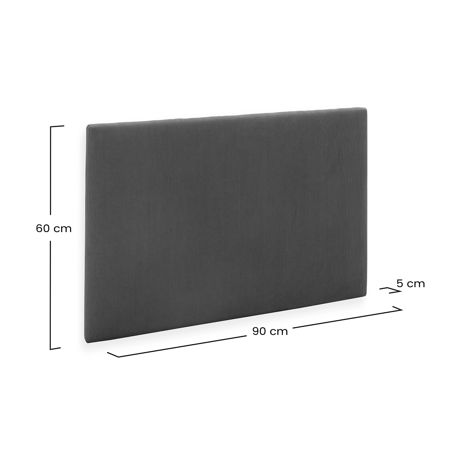 Cabecero gris oscuro con ranuras verticales, 90x60x5 cm.