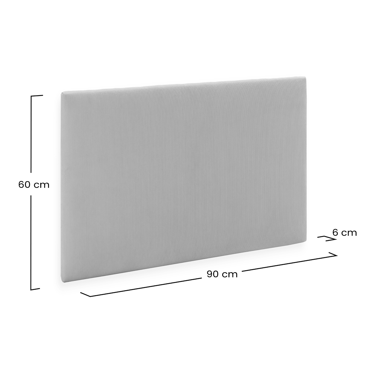 Respaldo de tela gris claro con líneas verticales, 90x60x6cm.