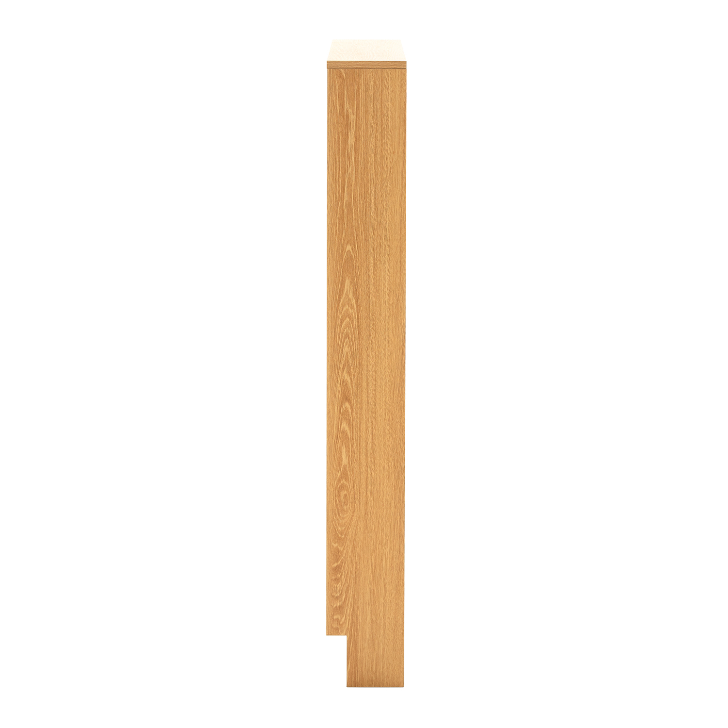 Un estrecho cuerpo de madera con veta se alza sobre fondo blanco.