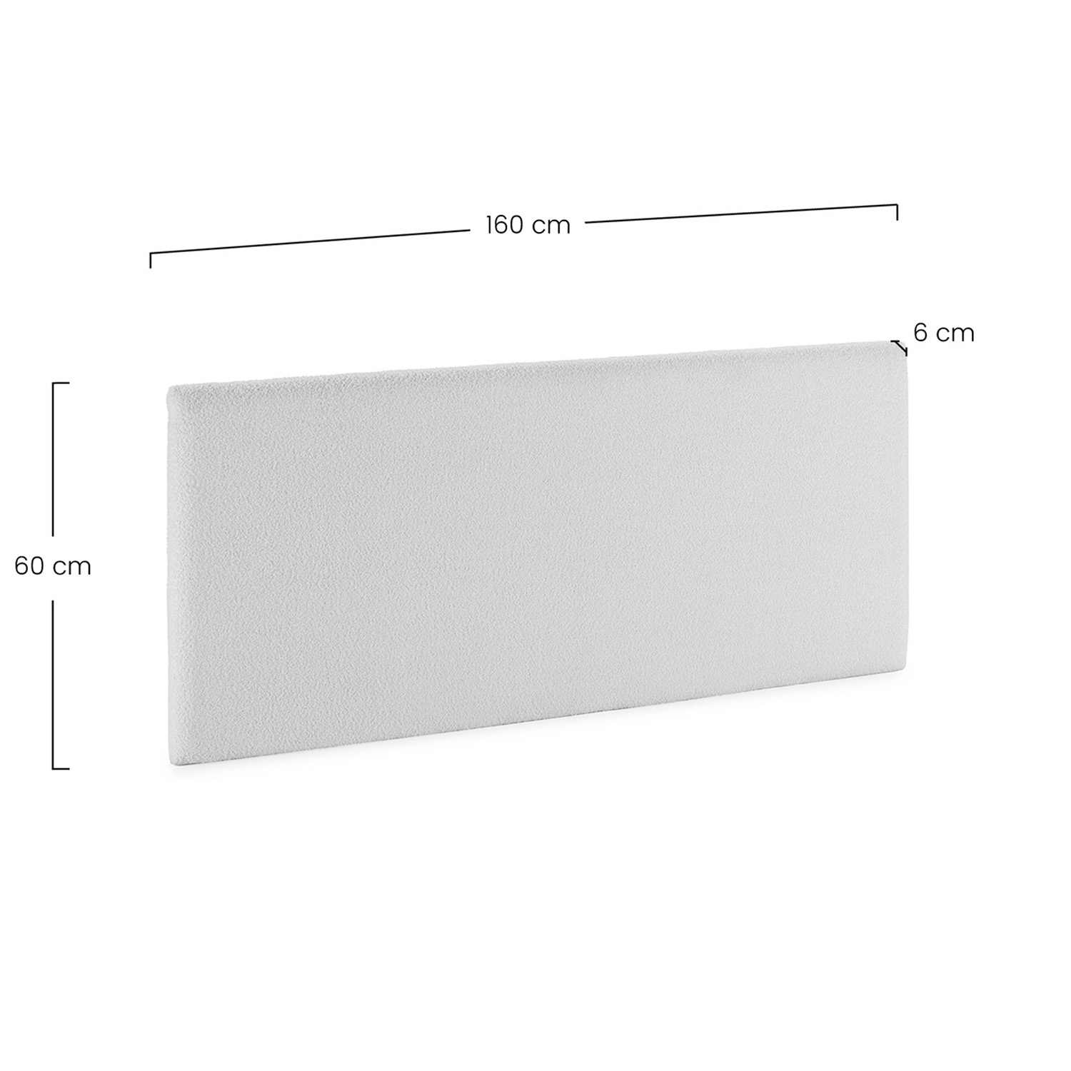Un cabecero gris de 160 cm de ancho, 60 cm de alto y 6 cm de fondo.
