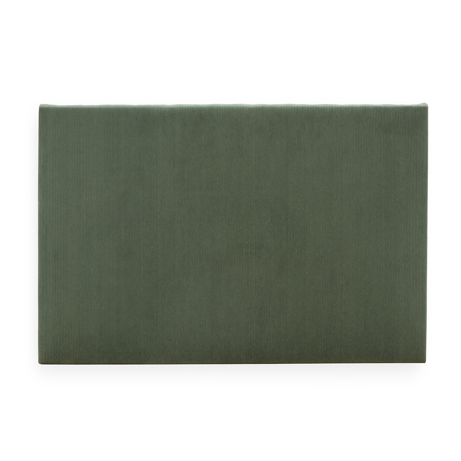 Un cabecero de tela verde oscuro acanalado, aislado sobre fondo blanco.