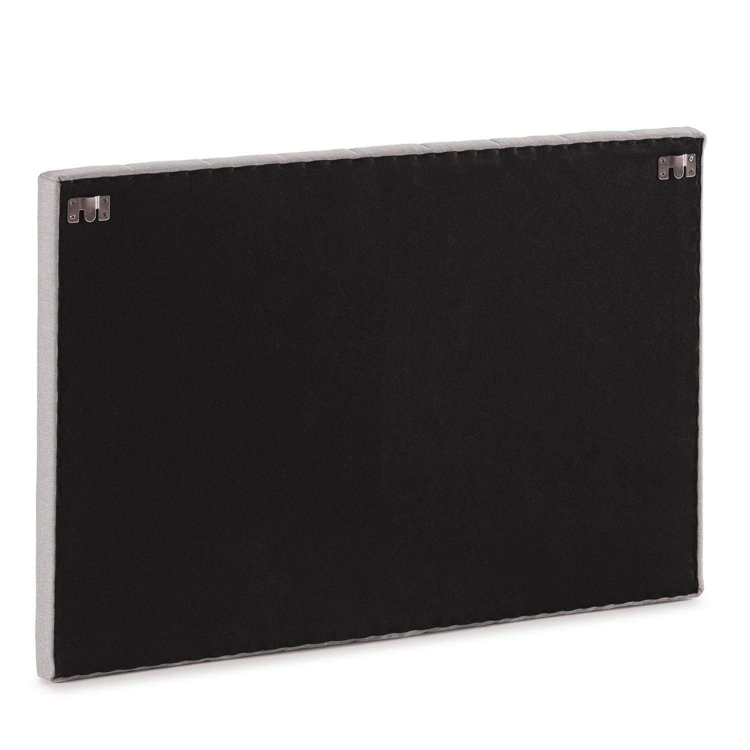 Respaldo de cabecero tapizado gris con soportes de pared.